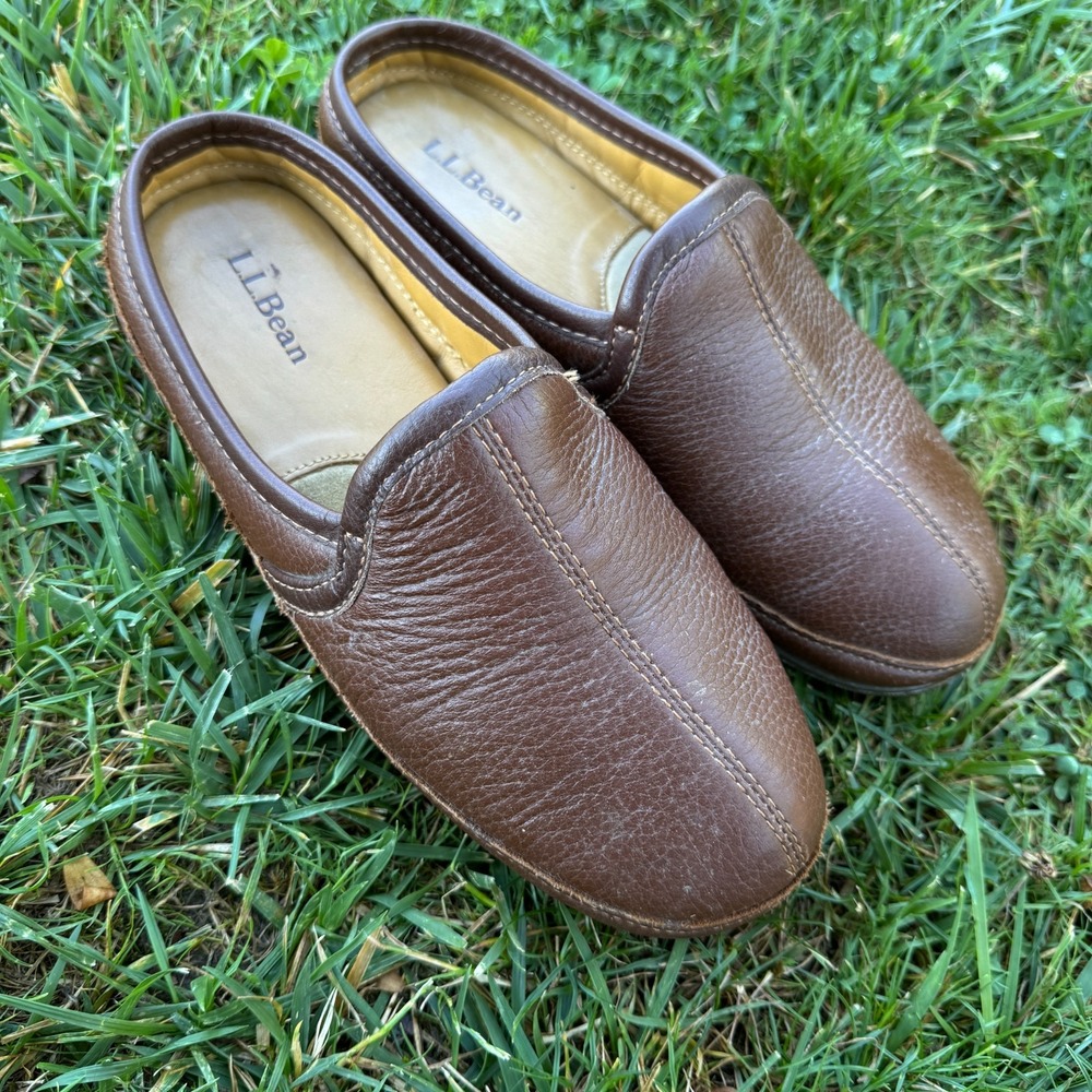 L.L.Bean Elkhide Loafers Men's 8 M Brown Pebbled Leather Slip On Casual Slippers